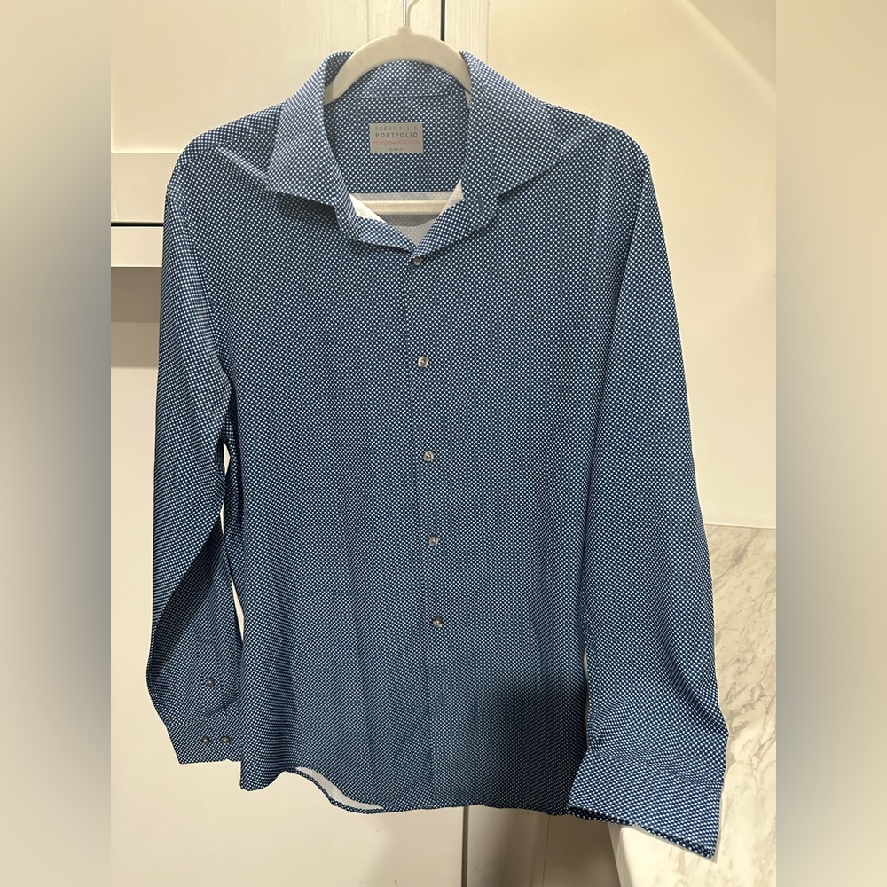 Perry Ellis Navy Geometric Button Down Shirt